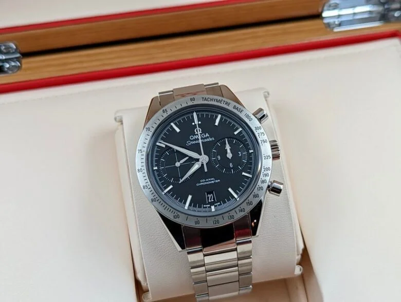 Omega Speed master Silver Black Dial Metal Watch