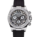 SMW Rolex Daytona Diamond Bezel Luxury Chronograph Watch with Black Rubber Strap
