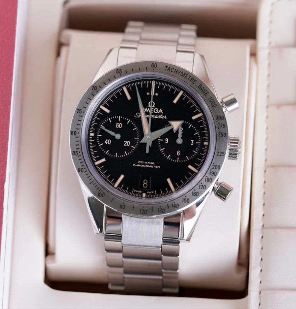 Omega Speed master Silver Black Dial Metal Watch