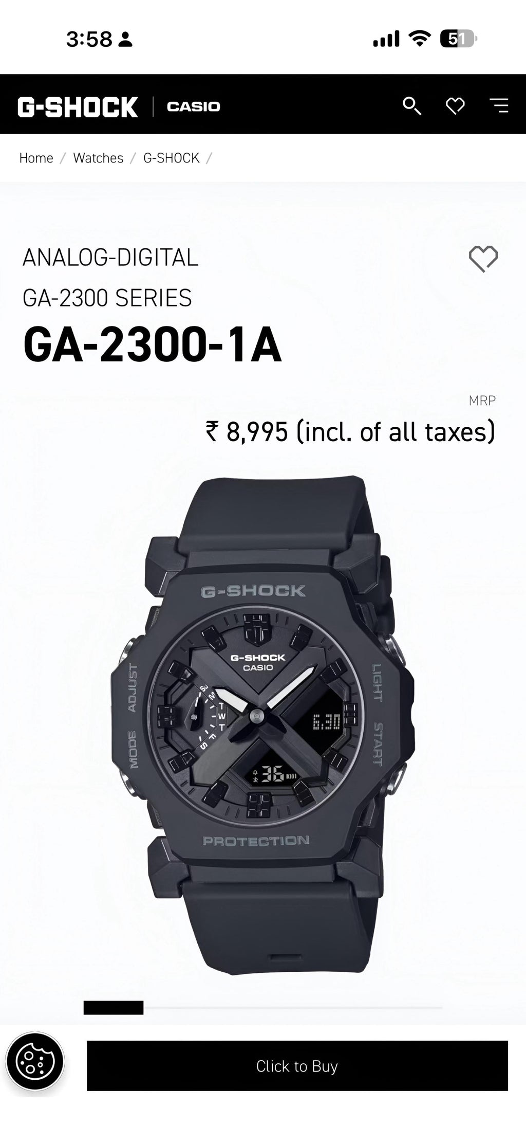 G_Shock GA-2300-1A All Working Black Watch