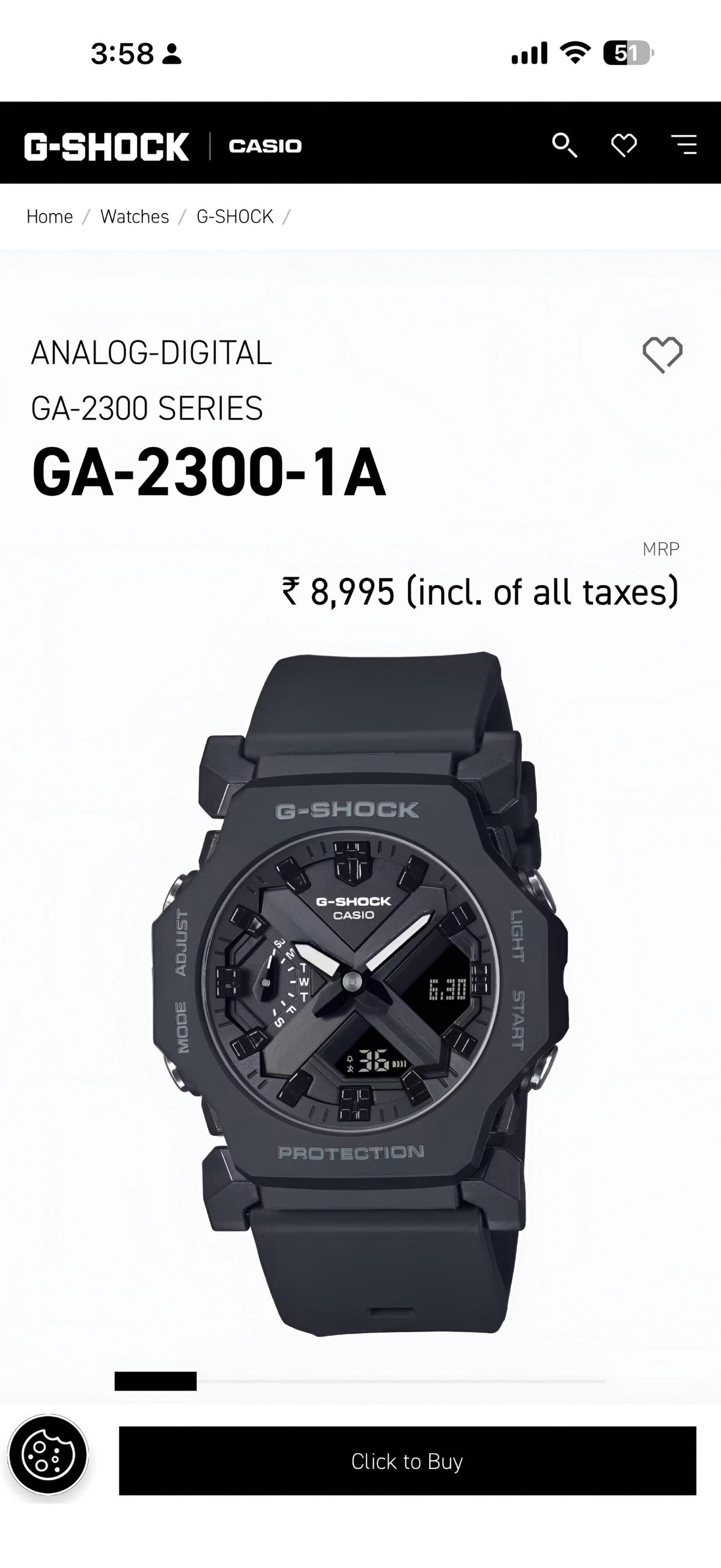G_Shock GA-2300-1A All Working Black Watch